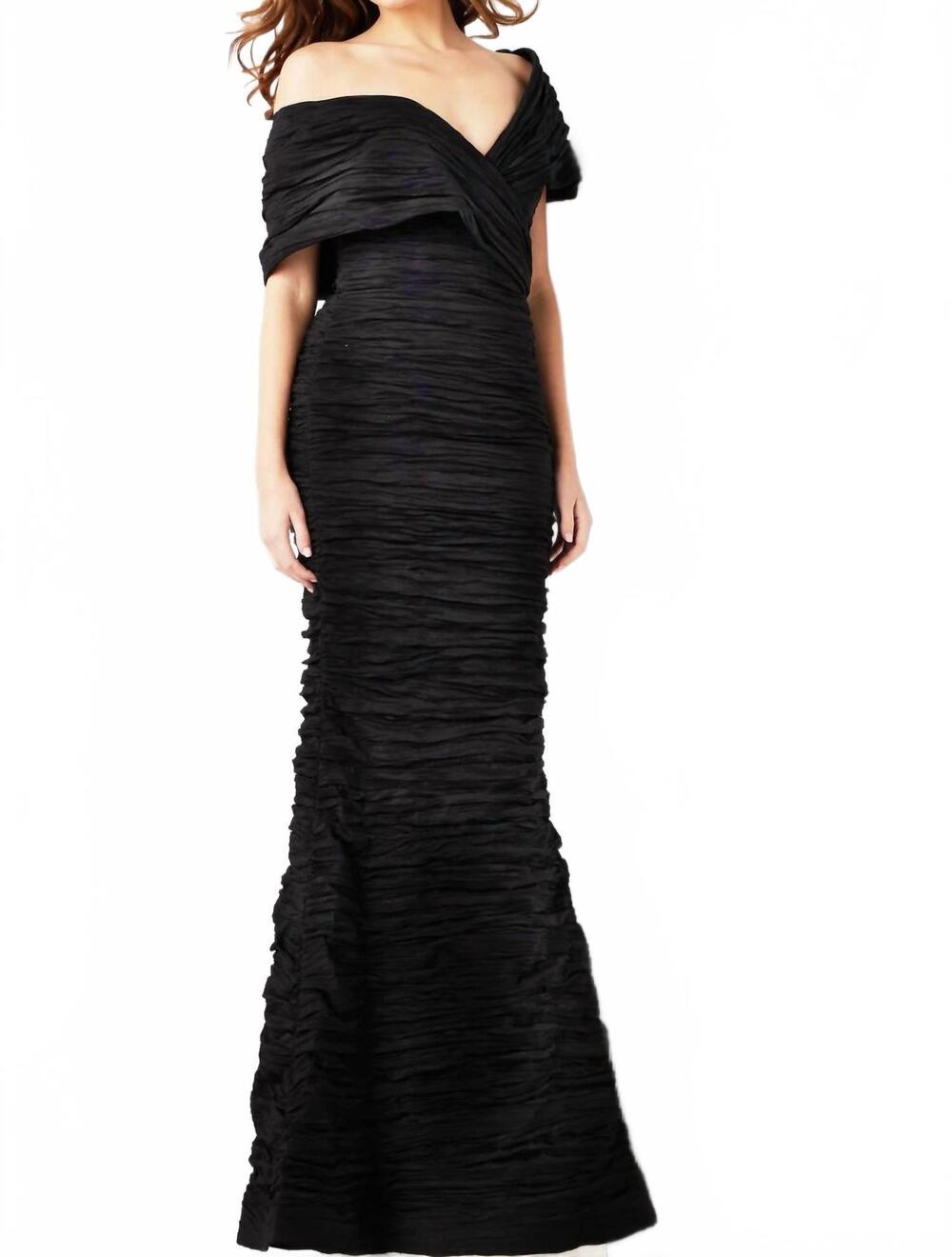 NEW JOVANI ruched off-shoulder gown in black